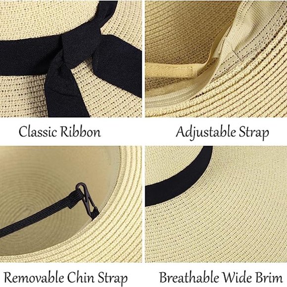 Women’s Straw Sun Hat Floppy Wide Brim Foldable UV Protection Mix Beige S/M-L/XL - Picture 4 of 6